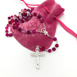Rosenkranz, rosa, pink, Rosenquarz, echt Silber, Silberrosenkranz, Firmung, Erstkommunion, Taufe, Rosenquarzrosenkranz, Edelstein, Edelsteinrosenkranz, Rosenkranz, Edelstein, Rosenquarz, rosa, Silber, Geschenk Konfirmation Mädchen, Achat pink