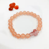 Edelstein Armband Karneol Rosenquarz rosa orange  Geschenk Konfirmation Firmung Geburstag Geschenk für Frauen Jugendweihe christliches Armband Kreuz Kreuzanhänger Konfirmationsgeschenk Firmung Schmuck Geschenk Mädchen Frauen Weihnachtsgeschenk christliches katholisches Geschenk