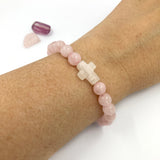 Edelstein Armband Karneol Rosenquarz rosa orange  Geschenk Konfirmation Firmung Geburstag Geschenk für Frauen Jugendweihe christliches Armband Kreuz Kreuzanhänger Konfirmationsgeschenk Firmung Schmuck Geschenk Mädchen Frauen Weihnachtsgeschenk christliches katholisches Geschenk