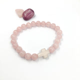 Edelstein Armband Karneol Rosenquarz rosa orange  Geschenk Konfirmation Firmung Geburstag Geschenk für Frauen Jugendweihe christliches Armband Kreuz Kreuzanhänger Konfirmationsgeschenk Firmung Schmuck Geschenk Mädchen Frauen Weihnachtsgeschenk christliches katholisches Geschenk