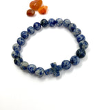 Edelstein Armband Sodalith Geschenk Konfirmation Firmung Geburstag Geschenk für Frauen Jugendweihe christliches Armband Kreuz Kreuzanhänger blau blauweiß Konfirmationsgeschenk Firmung Schmuck Geschenk Mädchen Frauen Weihnachtsgeschenk christliches katholisches Geschenk