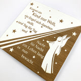 Kinderbild Engelbild Schutzengelbild Holzbild 14 x 14 cm Taufgeschenk für Jungen Mädchen Kinder Baby GEschenk zur Geburt Babyparty nachhaltig hochwertig Holzbild für Kinder Sterne Engelmotiv modernes Geschenk TAufe Taufbild