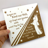 Kinderbild Engelbild Schutzengelbild Holzbild 14 x 14 cm Taufgeschenk für Jungen Mädchen Kinder Baby GEschenk zur Geburt Babyparty nachhaltig hochwertig Holzbild für Kinder Sterne Engelmotiv modernes Geschenk TAufe Taufbild