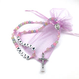 Design-Edition: bunter Regenbogen-Rosenkranz, mit Name