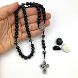 Design-Unikat: Rosenkranz Edelstein Onyx + Edelstein-Kreuz