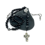 Design-Unikat: Rosenkranz Edelstein Onyx + Edelstein-Kreuz