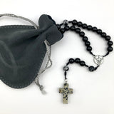 Design-Unikat: Rosenkranz Edelstein Onyx + Edelstein-Kreuz