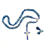 Design-Unikat: Rosenkranz quadratische Glasperlen, blau