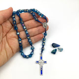 Design-Unikat: Rosenkranz quadratische Glasperlen, blau