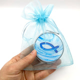 Rosenkranz, hellblau, in Rosenkranzdose