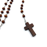 Rosenkranz, runde Holzperlen, Holzkreuz, dunkelbraun