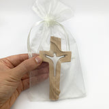 klein Holzkreuz Kreuz Kruzifix Wandkreuz Kirsche Kirschholz naturbelassen 12 cm mit Korpus Jesus Friedenskreuz Heiliger Geist Geschenk Hauseinzug christlich katholisch Geschenk Frau Mann Opa Oma Pfarrer Bischof Kreuz für die Wand zum Aufhängen