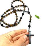 Großer Rosenkranz zum Umhängen Rosenkranzkette Kette katholisch Geschenk Mann Männerrosenkranz edelstein geknüpft schönes kreuz edelsteinkreuz hämatit blutstein Labradorit schwarz Tigerauge braun dunkelbraun