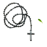Großer Rosenkranz zum Umhängen Rosenkranzkette Kette katholisch Geschenk Mann Männerrosenkranz edelstein geknüpft schönes kreuz edelsteinkreuz hämatit blutstein Labradorit schwarz grau