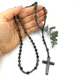 Großer Rosenkranz, zum Umhängen, Rosenkranzkette Gebetskette Dekorosenkranz Rosenkranz zur Dekoration Wandrosenkranz zum aufhängen an der Wand, dunkel schwarz Edelstein-Rosenkranz Geschenk für Pfarrer Bischof geknüpft Rosenkranzkette zum Umhängen opulent Hingucker Hämatit Onyx schwarzer Labradorit