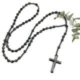 Großer Rosenkranz, zum Umhängen, Rosenkranzkette Gebetskette Dekorosenkranz Rosenkranz zur Dekoration Wandrosenkranz zum aufhängen an der Wand, dunkel schwarz Edelstein-Rosenkranz Geschenk für Pfarrer Bischof geknüpft Rosenkranzkette zum Umhängen opulent Hingucker Hämatit Onyx schwarzer Labradorit