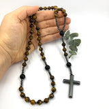 Großer Rosenkranz, zum Umhängen, Rosenkranzkette, Gebetskette, Dekorosenkranz, Rosenkranz zur Dekoration, Wandrosenkranz, zum aufhängen an der Wand,, dunkelbraun, schwarz, Edelstein-Rosenkranz, braun, Tigerauge, Geschenk für Pfarrer, Bischof, geknüpft