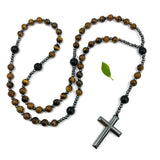 Großer Rosenkranz, zum Umhängen, Rosenkranzkette, Gebetskette, Dekorosenkranz, Rosenkranz zur Dekoration, Wandrosenkranz, zum aufhängen an der Wand,, dunkelbraun, schwarz, Edelstein-Rosenkranz, braun, Tigerauge, Geschenk für Pfarrer, Bischof, geknüpft