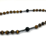 Großer Rosenkranz, zum Umhängen, Rosenkranzkette, Gebetskette, Dekorosenkranz, Rosenkranz zur Dekoration, Wandrosenkranz, zum aufhängen an der Wand,, dunkelbraun, schwarz, Edelstein-Rosenkranz, braun, Tigerauge, Geschenk für Pfarrer, Bischof, geknüpft