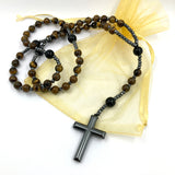 Großer Rosenkranz, zum Umhängen, Rosenkranzkette, Gebetskette, Dekorosenkranz, Rosenkranz zur Dekoration, Wandrosenkranz, zum aufhängen an der Wand,, dunkelbraun, schwarz, Edelstein-Rosenkranz, braun, Tigerauge, Geschenk für Pfarrer, Bischof, geknüpft