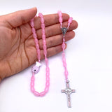 Design-Rosenkranz Unikat handgeknüpft geknüpft Porzellanperlen, Glasperlen Glasrosenkranz Individueller Rosenkranz für Frauen Mädchen Geschenk zur Firmung Erstkommunion Taufe Rosenkranz Geschenk Konfirmation Mädchen hellrosa rosa pink Kommunionsgeschenk Kommunionsrosenkranz Erstkommunion Geschenk Firmung Konifrmation Rosenkranzkette Fisch Fischperle