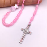 Design-Rosenkranz Unikat handgeknüpft geknüpft Porzellanperlen, Glasperlen Glasrosenkranz Individueller Rosenkranz für Frauen Mädchen Geschenk zur Firmung Erstkommunion Taufe Rosenkranz Geschenk Konfirmation Mädchen hellrosa rosa pink Kommunionsgeschenk Kommunionsrosenkranz Erstkommunion Geschenk Firmung Konifrmation Rosenkranzkette Fisch Fischperle