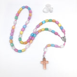 Kinderrosenkranz bunt Geschnek Mädchen ERstkommunion Kommunion pink rosa zuckerlfarben regenbogen regenbogenfarben rosenkranzkette für mädchen weihnachten