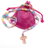 Kinderrosenkranz bunt Geschnek Mädchen ERstkommunion Kommunion pink rosa zuckerlfarben regenbogen regenbogenfarben rosenkranzkette für mädchen weihnachten