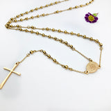 Rosenkranzkette gold zum Umhängen Kette Kreuz Halskette Kette für Frauen Mädchen zur Firmung Konfirmation Konfirmationsgeschenk für Mädchen Konfirmationsschmuck goldfarben Edelstahl wasserfest