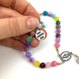 Rosenkranz bunt Edelsteine handgemacht handgeknüpft bunt Geschenk Mädchen Kommunion Erstkommunion Firmung Konfirmation Edelsteinkreuz modern besonders hochwertig