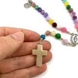 Rosenkranz bunt Edelsteine handgemacht handgeknüpft bunt Geschenk Mädchen Kommunion Erstkommunion Firmung Konfirmation Edelsteinkreuz modern besonders hochwertig