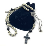 Design Unikat Rosenkranz schwarz weiß heiliger Geist gepunktet Edelsteinperlen Edelstein Dalmatiner Jaspis Geschenk Pfarrer Bischof weihrosenkranz geweiht geschenk konfirmation Junge geschenk firmung Bub Mann männerrosenkranz