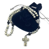 Design Unikat Rosenkranz schwarz weiß heiliger Geist gepunktet Edelsteinperlen Edelstein Dalmatiner Jaspis Geschenk Pfarrer Bischof weihrosenkranz geweiht geschenk konfirmation Junge geschenk firmung Bub Mann männerrosenkranz