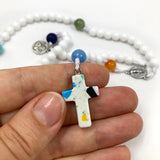 Rosenkranz weiss Kinder Edelstein Taufe weiß Achat bunt Kommunionsrosenkranz Taufrosenkranz neutral geschlechtsneutral geschenk kommunion Mädchen Junge Erstkommunion bub firmung konfirmation