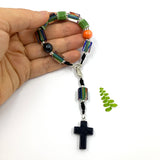 Design-Rosenkranz, Unikat, besonderer Rosenkranz für Jungen, Konfirmation, Firmung, individuell, handgeknüpft, Unikat, geknüpft, Individueller Rosenkranz für Jungen, Männer, Geschenk zur Firmung, Rosenkranzkette schwarz, Edelsteine, Edelsteinrosenkranz, Edelsteinperlen, Geschenk Konfirmation Jungen, Jugendweihe, blau, bunt, kurzer, Zehner Rosenkranz, klein