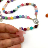 Rosenkranz bunt Edelsteine handgemacht handgeknüpft bunt Geschenk Mädchen Kommunion Erstkommunion Firmung Konfirmation Edelsteinkreuz modern besonders hochwertig