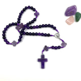 echt Amethyst handgemacht handgeknüpft geknüpft Design Rosenkranz Unikat individuell geknüpft handgeknüpft Edelstein Edelsteinrosenkranz Perlen lila violett Amethyst Edelsteinkreuz Geschenk Mädchen Konfirmation Firmung Taufe Erstkommunion Kommunion Rosenquarz Autorosenkranz Rosenkranz Jugendweihe Katholisch christlich