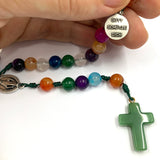 Design-Unikat: Rosenkranz, bunte Edelstein-Perlen Achat, grün/blau/violett