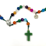 Design-Unikat: Rosenkranz, bunte Edelstein-Perlen Achat, grün/blau/violett