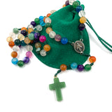 Design-Unikat: Rosenkranz, bunte Edelstein-Perlen Achat, grün/blau/violett