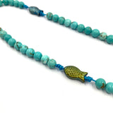 Design Rosenkranz Unikat individuell geknüpft handgeknüpft Edelstein Edelsteinrosenkranz Perlen Türkis Edelsteinkreuz türkis blau hellblau dunkelblau Geschenk Bub Junge Mann Konfirmation Firmung Erstkommunion Kommunion Fisch Fischperlen Zwischenperlen 6 mm Autorosenkranz Rosenkranz Jugendweihe Katholisch christlich