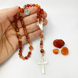 Design-Unikat: Rosenkranz Edelstein-Perlen + Perlmutt-Kreuz, orange