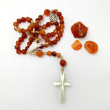 Design-Unikat: Rosenkranz Edelstein-Perlen + Perlmutt-Kreuz, orange