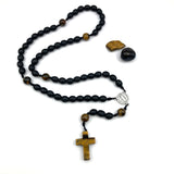 Rosenkranz schwarz Onyx Holz Ebenholz Tigerauge Kreuz Zwischenperlen Geschenk Pfarrer Priester Priesterweihe Junge Mann Opa Kommunion ERstkommunion Firmung Konfirmation schwarzer Autorosenkranz heiliger Benedikt Benediktus