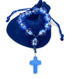 kleiner Design-Rosenkranz Unikat, besonderer Rosenkranz für Mädchen Mädchen als Geschenk zur Taufe, Taufrosenrkanz Erstkommunion, Kommunion, Taufe, Taufgeschenk, individuell, handgeknüpft, Unikat, geknüpft, Individueller Rosenkranz für Jungen Kinderrosenkranz Bub Geschenk für Mä zur Firmung Konfirmation Glasrosenkranz außergewöhnlich blumenrosenkranz Geschenk Konfirmation Jungen, Jugendweihe, blau, bunt, kurzer, Zehner Rosenkranz, klein kurz blaue blumen blumenperlen dunkelblau blau