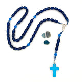 Autorosenkranz  fürs Auto Rückspiegel blauer Rosenkranz handgeknüpft in österreich edelsteinkreuz glasperlen glasrosenkranz gebetskette rosenkranzkette katholisches geschenk für jungen buben männer zur taufe erstkommunion firmung konfirmation kommunionsrosenkranz dunkelblau türkis blau