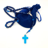 Autorosenkranz  fürs Auto Rückspiegel blauer Rosenkranz handgeknüpft in österreich edelsteinkreuz glasperlen glasrosenkranz gebetskette rosenkranzkette katholisches geschenk für jungen buben männer zur taufe erstkommunion firmung konfirmation kommunionsrosenkranz dunkelblau türkis blau