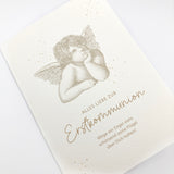 Klassische, Schöne, moderne Glückwunschkarte zur Kommunion, Erstkommunion, Kommunionskarte, Erstkommunionskarte, Glückwünsche zur Kommunion, engelmotiv, Engel, Schutzengel, GEschenk