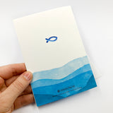 Schöne, moderne Glückwunschkarte zur Kommunion, Erstkommunion, Kommunionskarte, Erstkommunionskarte, Glückwünsche zur Kommunion, neutral, neutrale Farben, hochwertig, edel, Fischmotiv, Fisch