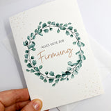 Schöne, moderne Glückwunschkarte zur Konfirmation, Firmung, Glückwünsche zur Konfirmation, neutral, neutrale Farben, hochwertig, edel, Kranz, Kranzmotiv, Blättermotiv, für Jungen und Mädchen